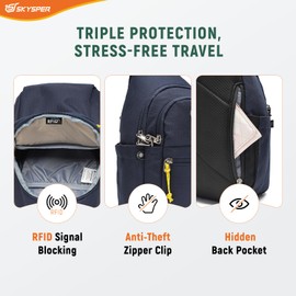 SKYSPER Sling Bag RFID Anti-Theft Crossbody Bag Recycled Travel Cross Body Bag Shoulder Sling Daypack（Blue）