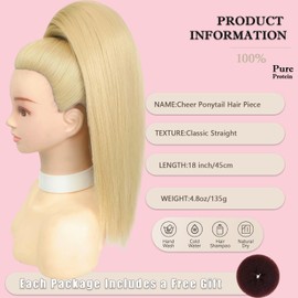 Cheer Hairpiece All Star Cheer Ponytail Straight Cheer Hair for Cheerleader Competition 200% density, Full and Thick Hair,Blonde