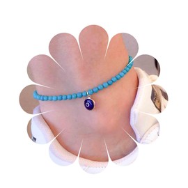Andelaisi Boho Turquoise Bead Ankle Bracelet Blue Evil Eye Anklet Bracelet Vintage Evil Eye Pendant Chain Anklet Minimalist Turquoise Dangle Anklet Foot Chain Jewelry for Women and Girls(Style B)