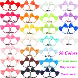 JOYOYO Baby Hair Ties,50PCS Toddler Rubber Elastic Hair Bands with Hair Bows,Small Pigtail Bows Ponytail Hodlers Hair Ties for Baby Girls Infants Toddlers in Pairs
