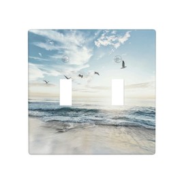 Beach Ocean Scenery Light Switch Cover Decorative Double Switch Plate Toggle Wall Plate 2 Gang Switch Plate Covers for Kitchen Bedroom, 4.5 x 4.5 Inch