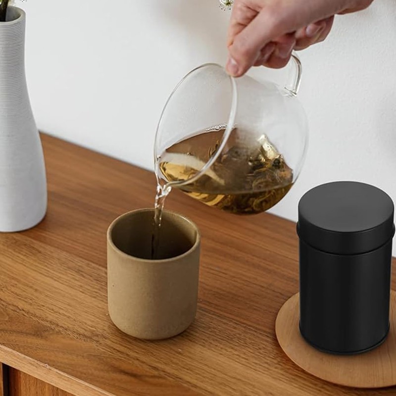 Roczential Matte Black Tea Storage Canister, Double Seal Tinplate Container,