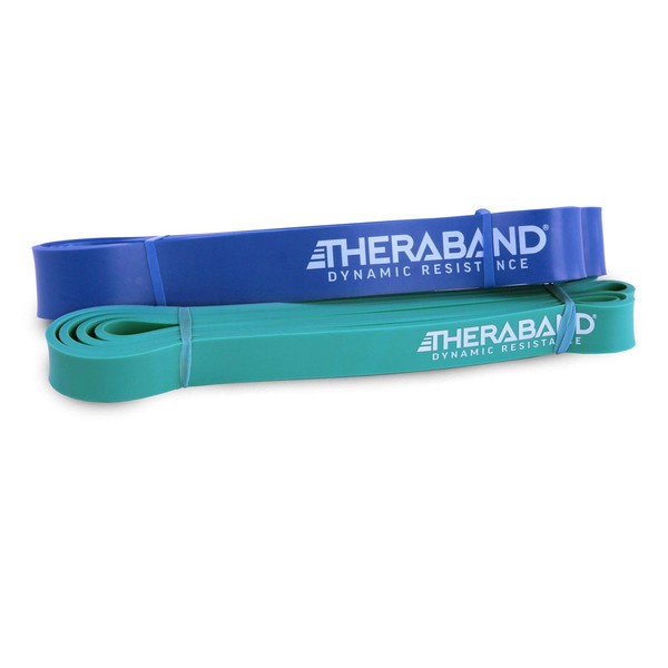 THERABAND High Resistance Bands, Set of 2 Elastic Super Bands for Improving Flexibility, Injury Rehab, & Full Body Workouts, Heavy Duty Stretch Bands for Lifting, 1 Medium & 1 Heavy Band