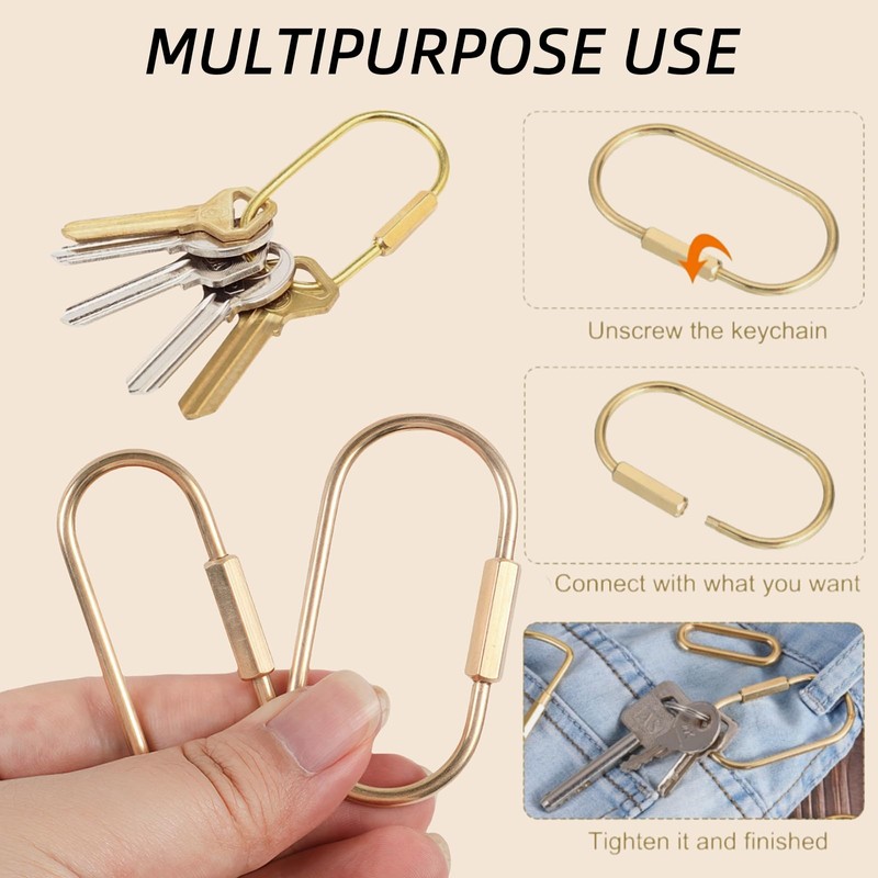 5-Pack Brass Key Rings - Gold Keychain with Screw Lock