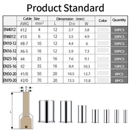 woshilaoDS 180 Pcs Wire Ferrules Kits, Wire Crimp Connector Ferrules, Silver Plated Copper Crimp Terminal Connectors, Electrical Cable Pin Cord End Terminal Sleeves Ferrules -4/6/10/16/25/35/50/70mm²