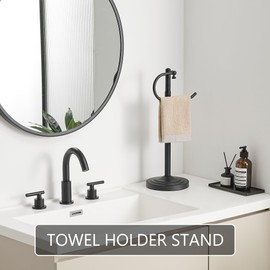RFOUO Hand Towel Holder Stand,Standing Towel Racks for Bathroom,Hand Towel Holder for Bathroom Kitchen Vanity Countertops,Stainless Steel Adjustable Towel Bar 16.5-26 Inch(Matte Black)
