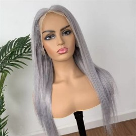 Yuya Lee Peluca Larga Recta Gris Plata Mujer T