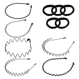 Nivofu 6 Piezas Diademas De Metal, Diadema Ondulada De Primavera Unisex, Aro para el Pelo Antideslizantes para Correr, con 5 Bandas Elásticas para el