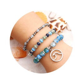 Jardme Tree of Life Bracelet & Beaded Bracelet for Women Natural Stone Chakra Bracelet | Beach Charm Bracelet Set - Birthday Gifts for Women Mom (Sea Blue)