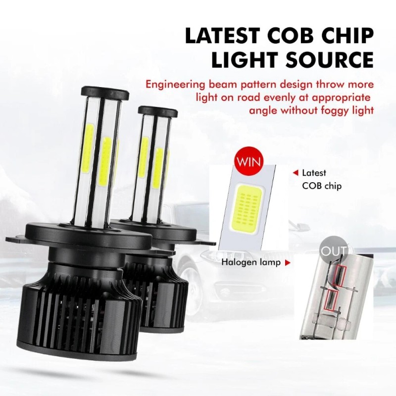IRONWALLS 6Sides H4/9003/HB2 LED Headlight Bulbs Kit High Low Dual