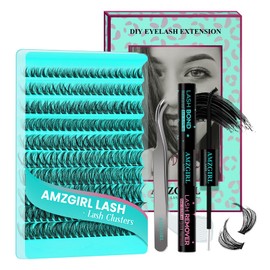 Lash Extension Kit 200pcs Individual Eyelashes Clusters Kit 50D Diy D Curl Cluster Lashes Kit with Wispy False Lashes,Waterproof Bond and Seal,Eyelash Extension Tweezers