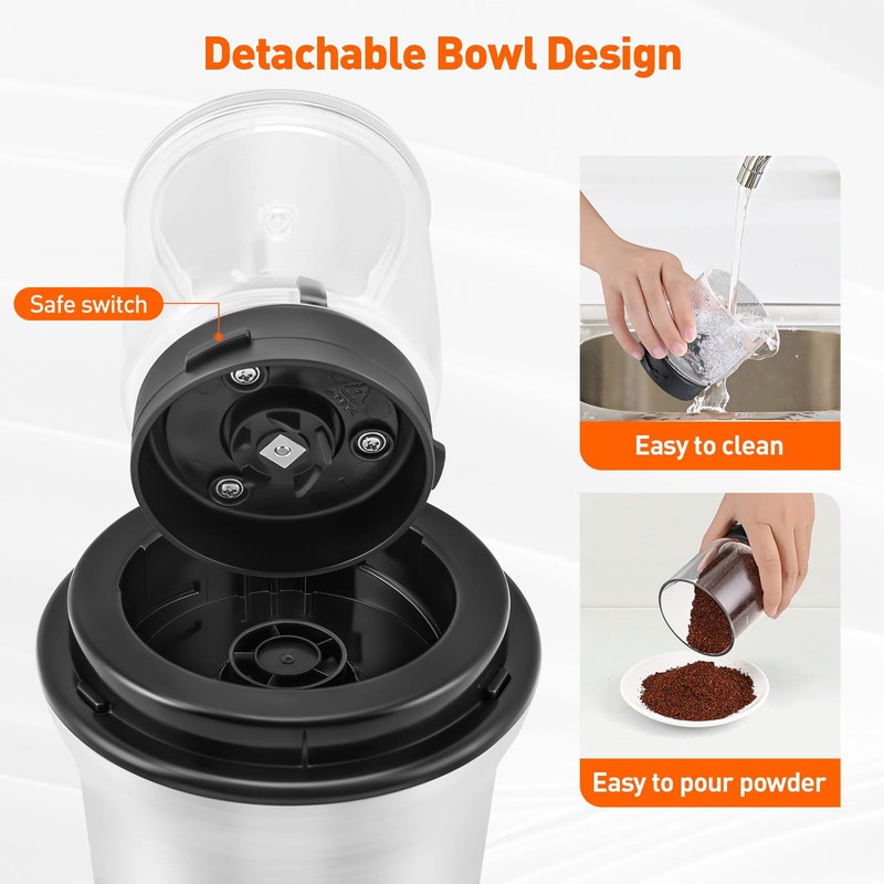 Secura Coffee Grinder Electric, Spice Grinder, Dual Glass Bowls for