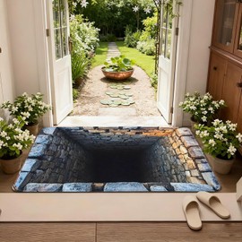 Alfombra de ilusión óptica 3D, felpudo antideslizante con diseño de vórtice y agujero sin fondo Para uso en interiores y exteriores para entrada, sala de estar, sala de juegos y oficina