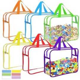 6 paquetes de bolsas grandes de almacenamiento para juguetes con etiquetas, reutilizables, transparentes, de PVC, para juegos de mesa, bolsas organizadoras de viaje impermeables con cremallera para