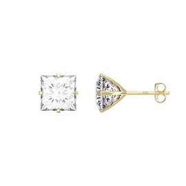Aeon Jewellery Gold Stud Earrings - 9 Carat Yellow Gold with Cubic Zirconia Diamond | 6mm Claw Set Square Stone |Gift Box & Polishing Cloth Included