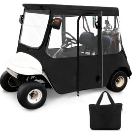 Cartalia Golf Cart Driving Enclosure 2 Passenger for EZGO TXT/RXV, Rain Drivable Cover Golf Cart 2 Seater 4 Sided Roll Up Clear Windows, Durable Zippers Open Side Mirrors - Black (Black)