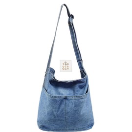 Women's Stylish Large Denim Crossbody Messenger Bag for Women Spacious Jean Shoulder Purse Tote Hobo Bag