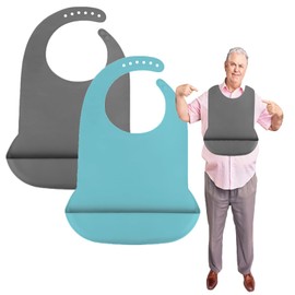 varlldibao 2 Pack Adult Bibs for Men & Women，Adjustable Adult Silicone Bib， Washable Waterproof Bibs for Adults with Crumb Catcher，Gift for Mom/Dad