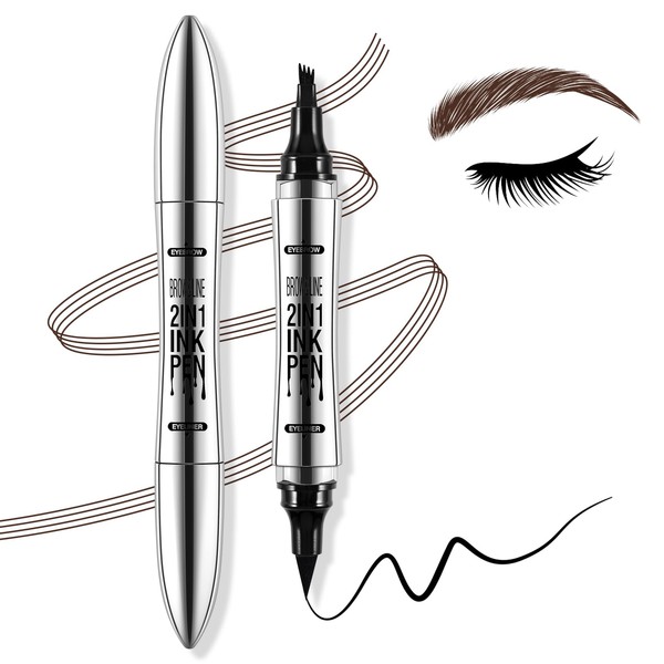 Boobeen Dual Ended Liquid Brow Pen, Waterproof Eye Liner, 2-in-1