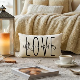 Decorative Lumbar Pillow Cases All You Need is Love Throw Pillow Covers 12x20 Valentine's Day Decorations for Sofa/Couch/Porch (Beige)