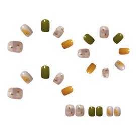 Yisowank 24PCS Flowers Press on Nails Short Gardenia Fake Nails Tips Square False Nails French Full Cover Nail Manicure Decoration for Women and Girls (Gardenia Fake Nails)