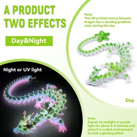 3D Printed Cherry Blossom Crystal Dragon, 11.8 Inch Articulated & Magical Movable Dragon Model - Perfect for Display, Collection, and Unique Gift, Home Office Executive Desk Decor (Noctilucent Green)