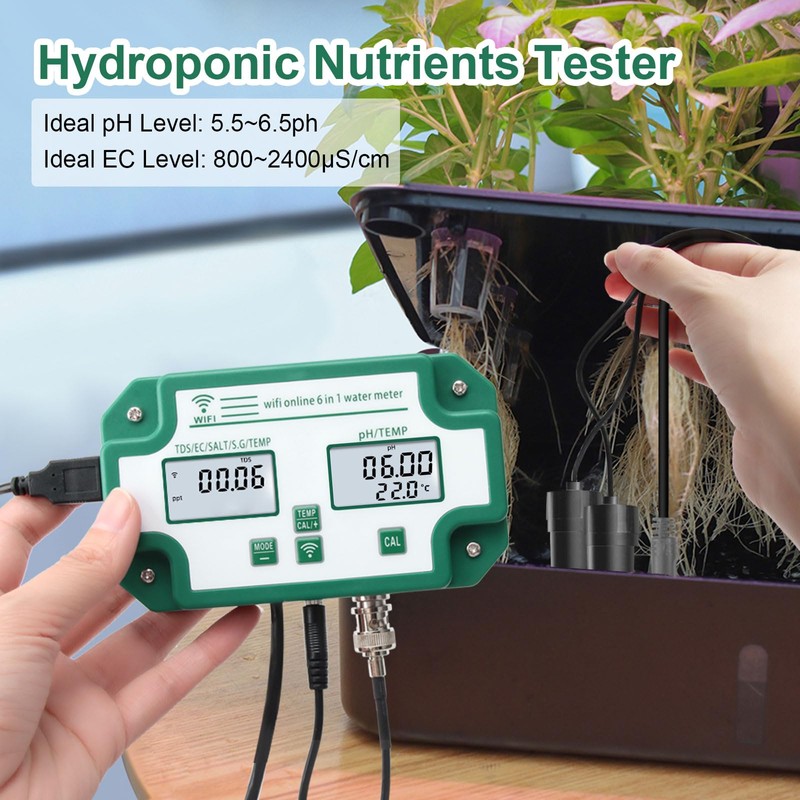 Yewhick 6-in-1 pH Monitor Salt Temp S.G TDS EC Water
