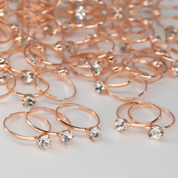 60 Pack Silver Diamond Bridal Shower Rings for Wedding Shower Table Decorations Bachelorette Party Games Party Favors (Rose Gold)