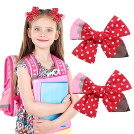 Back to School Pencil Hair Bow Clips for Girls Teacher, School Theme Bow Hair Clips with Alligator Clips Red Pencil Shape Non Slip Hair Barrette for Kindergarten 1st 2nd Grade Student Hair Accessories
