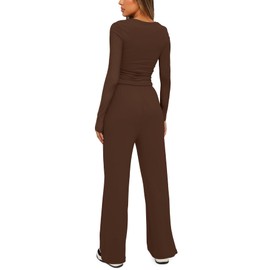 Darong Women's 2 Piece Outfits Lounge Sets Ruched Long Sleeve Tops and Wide Leg Pants Tracksuit Sets 9065B Coffee M