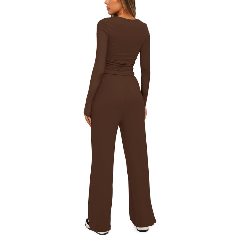 Darong Women's 2 Piece Outfits Lounge Sets Ruched Long Sleeve