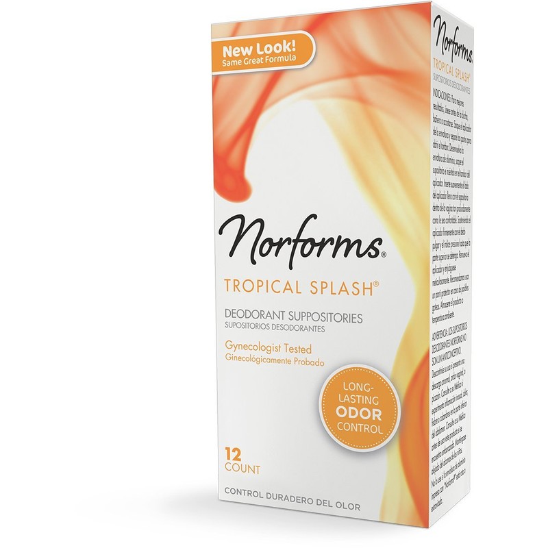 Norforms Feminine Deodorant Suppositories Long Lasting Odor Control Tropical Splash,