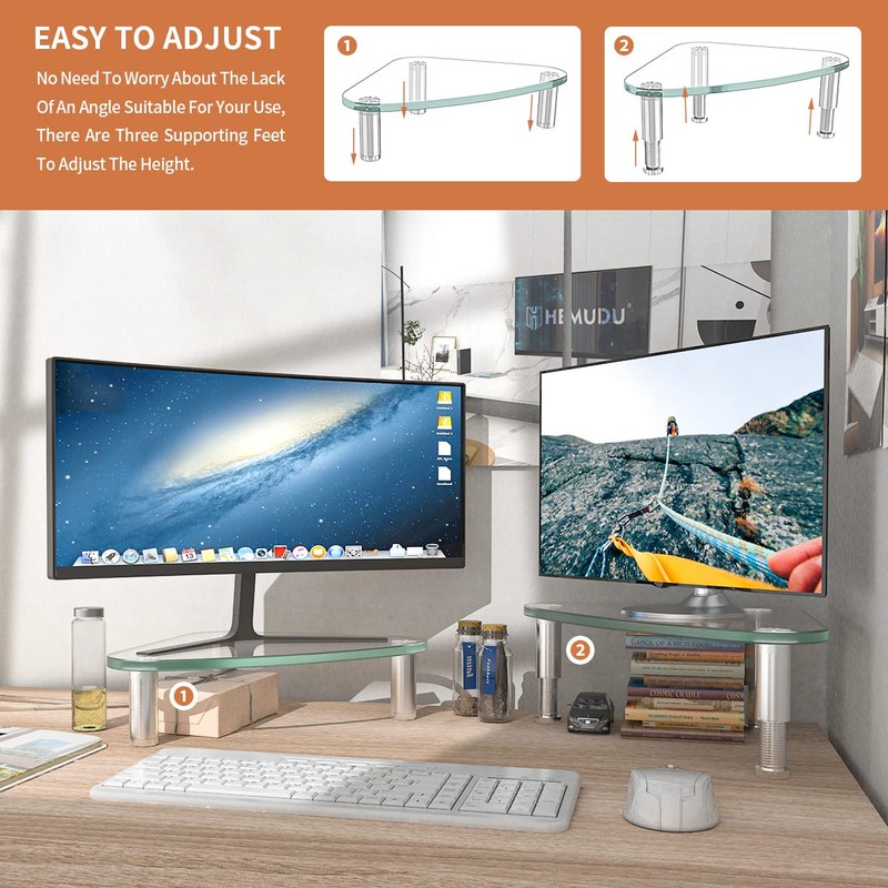 Hemudu 2 Pack Computer Monitor Riser | Triangle Desktop Universal