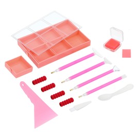 PATIKIL Diamond Painting Tray, 26PCS Diamond Painting Accessories Organizer Kits Large Diamond Art Trays Bead Rhinestone Sorting Tray Square Craft Tools with Pens Spoon Brush Clay, Pink