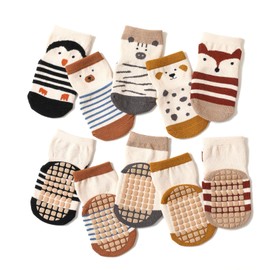 Non Slip Kids Toddler Floor Socks with Gripper 5 Pairs Soft Cotton Crew Socks for Baby Unisex Ankle Anti-Slip Socks for 0-5 Year Girl Boy