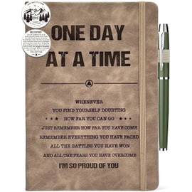 Sobriety Gifts Men Women, Sober Journal 200 Pages Engraved Notebook A5 Lined with Pen, One Day At A Time Gift Pocket Coin, AA NA Recovery Gift from Addiction, Clean And Sober Encouragement Gifts
