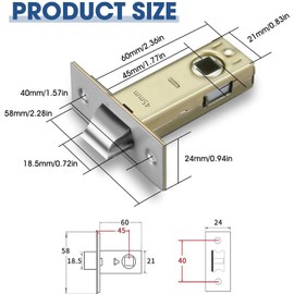 Aczyqws 2 Set of 45mm Tubular Latch,Mortice Latch Polished Chrome Door Latch Designed to be Used with Sprung Lever Door Handles