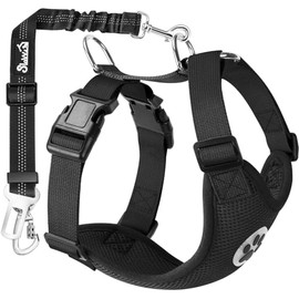 SlowTon Arnés para Perro Grandes Pequeñas Medianas, 2 En 1 Ajustable Cinturón de Seguridad para Perros Reflectante & Arnés de Coche Cómodo Ligero Malla Transpirable para Viajes Mayoría de Vehículo