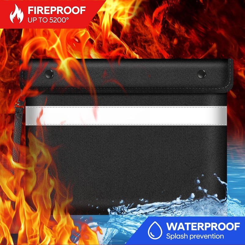 Upgraded Fireproof & Water Resistant Document Bag,(28x19cm) Fireproof Bag for