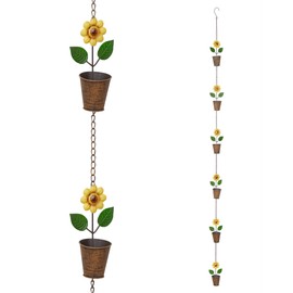 Alpine Corporation QES146HH Metal Hanging Sunflower Pot Catcher RAIN Chain, Multicolor
