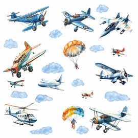 Airplane Wall Stickers Large Airplane Wall Decals Watercolor Plane and Clouds Wall Decal Aircraft Stickers Vintage Plane Sticker for Boys Room Nursery Kids Bedroom Decor