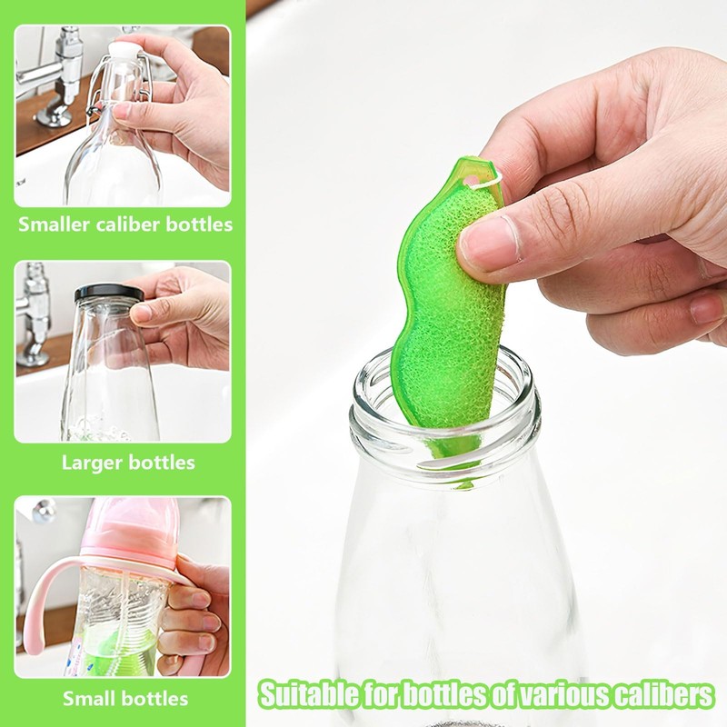 Beans Shaped Bottle Cleaning Sponge, 6 Pcs Reusable Bottle Cleaning