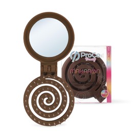 Mini Detangler Travel Hair Brush with Mirror, Makaron Brushes for Women, Men and Kids, Unique 3D Flexible Design for All Hair Types, Styling Accessory, Travel Essentials for Women. (DARK BROWN)