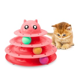 FurDreams Cat Roller Ball Toy Interactive - Blue, 3 Tier Tower Fun Cat Ball Track Toy with 3 Colour Balls, 3 Level Cat Teaser Toy with Cat Play Balls, Kitten Fun Puzzle Toy for Exercise & Stimulation