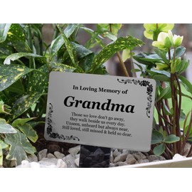 Grandma Memorial Remembrance Plaque | Stake | Silver and Black Acrylic | Waterproof | Outdoor | Grave Marker | Tribute | Plant Marker | Create A Lasting Remembrance