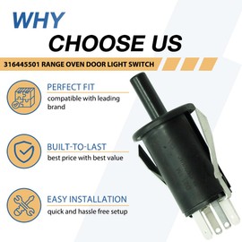 316445501 Oven Door Light Switch Replacement for Frigidaire Kenmore Electrolux Range AP3851661 AH1146808 316407101 318089917