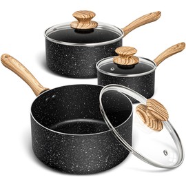 MICHELANGELO Saucepan Set, Nonstick Sauce Pans with Granite Coatings, Stone Sauce Pan with Lids, Non Stick Pot Sets, Sauce Pots 3 Piece, 1Qt, 2Qt & 3Qt