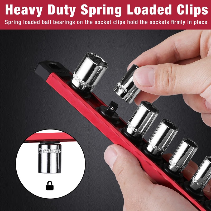 WORKPRO Magnetic Socket Organizer, 1/4-Inch Drive Aluminum Alloy Socket Rail,