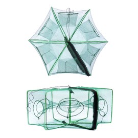 QWORK® Foldable Fishing Net, Nylon Crab Net, Shrimp Net, Perfect For Crab, Crayfish, Eel, Shrimp, 6 Holes