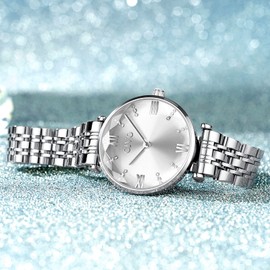 CIVO Womens Watches Analogue Silver Designer Stainless Steel Elegant Ladies Watches Waterproof Classic Dress Casual Wrist Watches for Woman